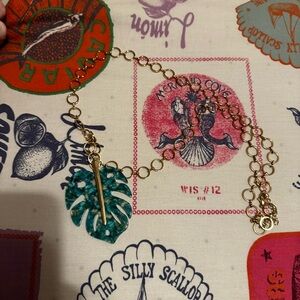 Gold Chain Necklace with Green Leaf Pendant